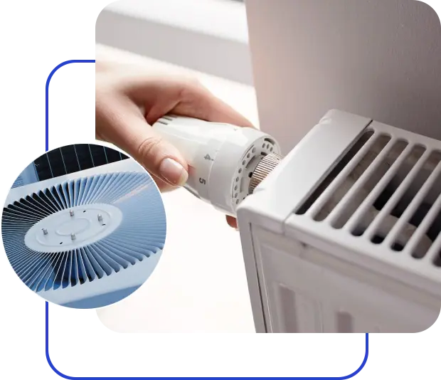 A person is holding an air conditioner fan