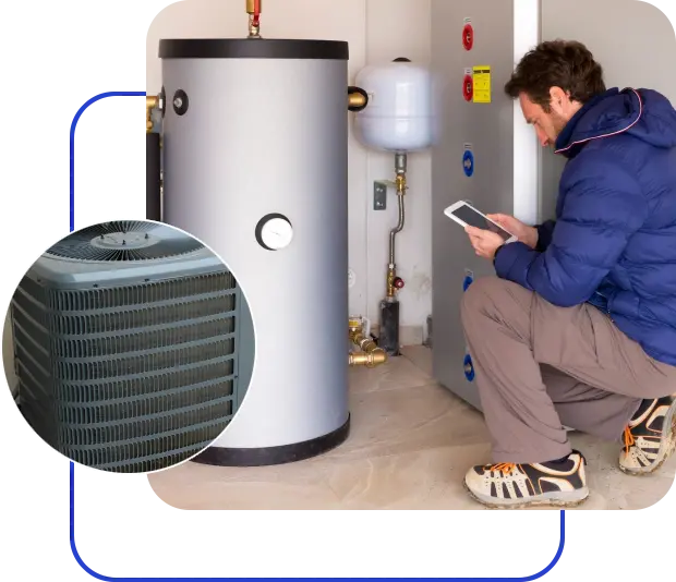 A man sitting in front of an air conditioner.